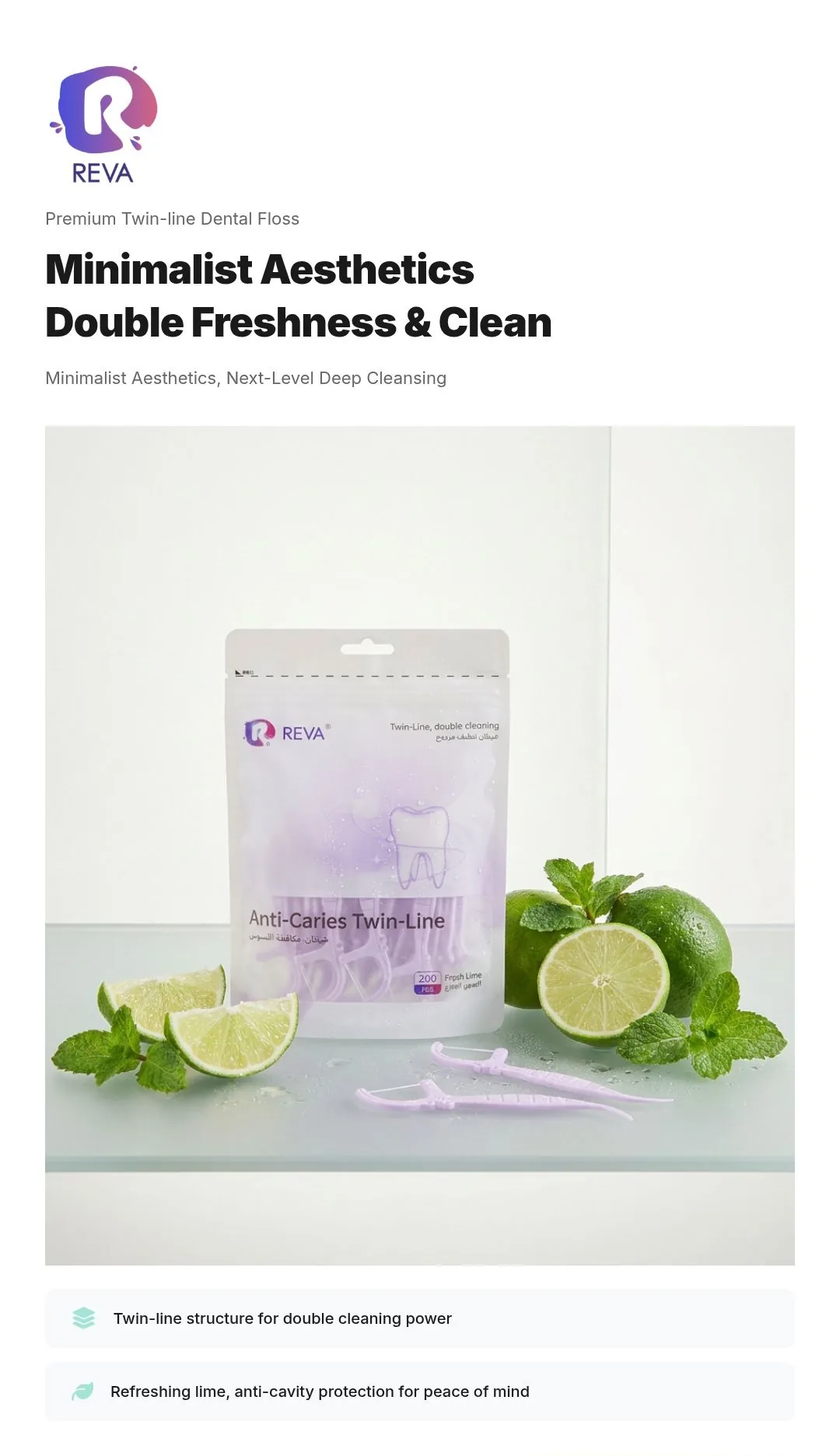 REVA – Twin-Line Floss Picks – 200 Count – Fresh Lime - Detail 1