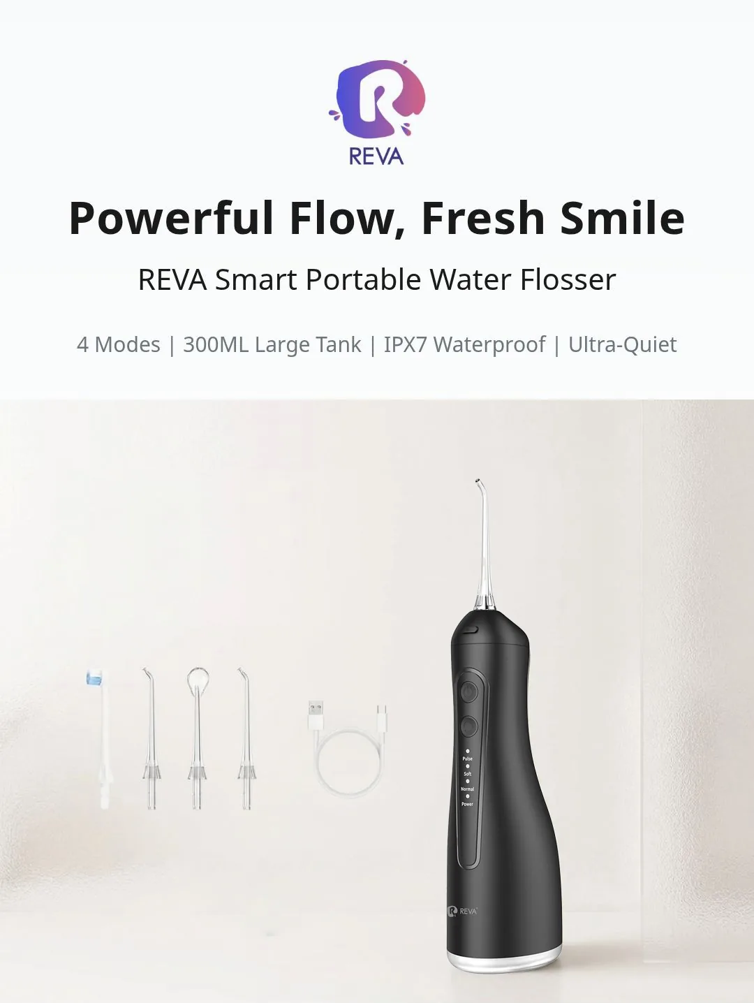 REVA – Portable Cordless Water Flosser – 300ml – 4 Modes - Detail 1