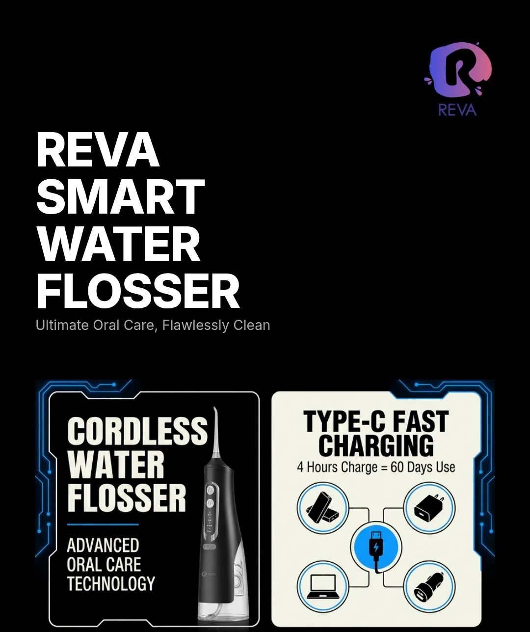 REVA – M209 Cordless Water Flosser – 310ml – 4 Modes - Detail 1