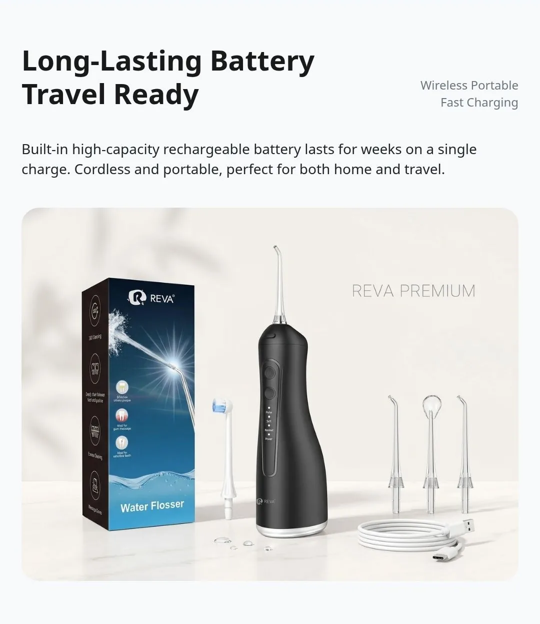 REVA – Portable Cordless Water Flosser – 300ml – 4 Modes - Detail 12
