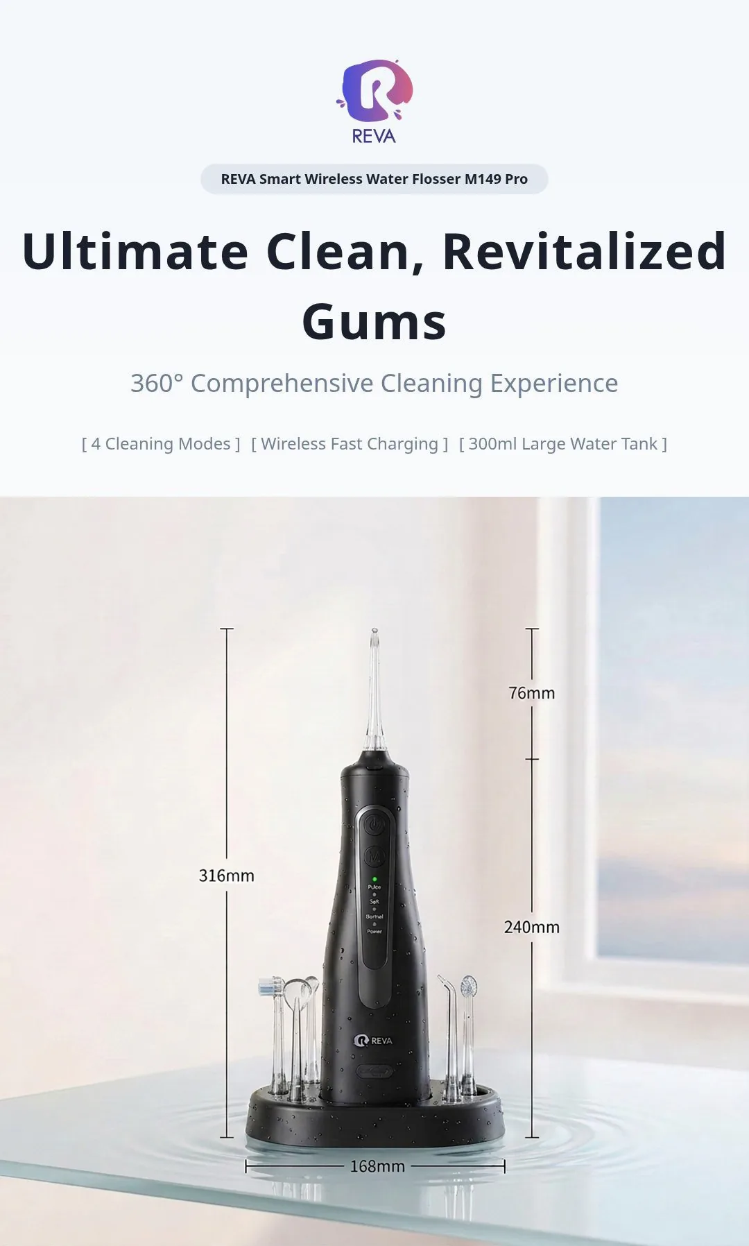 REVA – M149 Pro Cordless Water Flosser – 300ml – 4 Modes - Detail 1