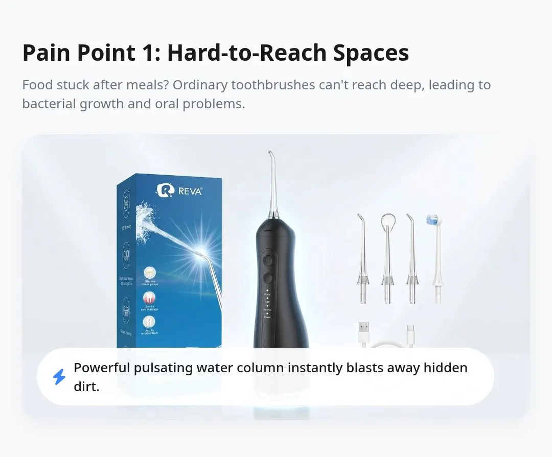 REVA – Portable Cordless Water Flosser – 300ml – 4 Modes - Detail 4