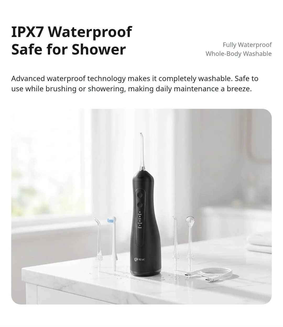 REVA – Portable Cordless Water Flosser – 300ml – 4 Modes - Detail 9